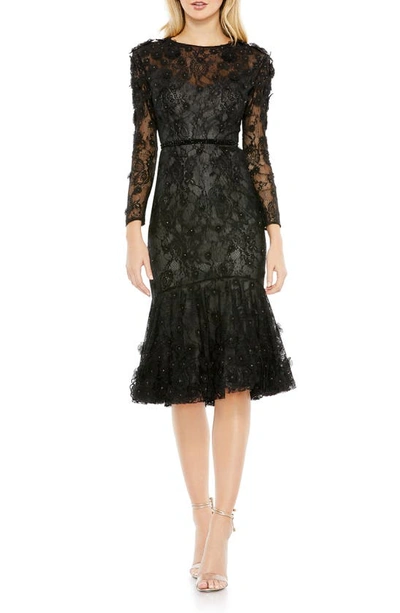 Mac Duggal Sequin Lace Long Sleeve Sheath Cocktail Dress In Black