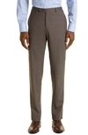 Canali Flat Front Classic Fit Solid Stretch Wool Dress Pants In Brown