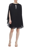 Sl Fashions Embellished Chiffon Cocktail Dress With Capelet In Black