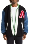 Ambush Logo-patch Fleece Liner Varsity Jacket In Black Valiant Poppy
