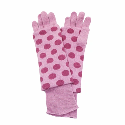 Portolano Two In One Gloves And Armwarmer In Polka Dots In Pink