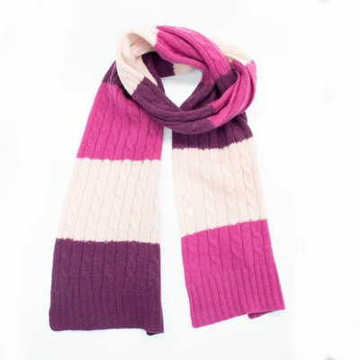 Portolano Cashmere Striped Scarf With Cables In Pink