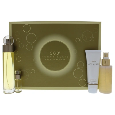 Perry Ellis 360 By  For Women - 4 Pc Gift Set 3.4oz Edt Spray, 4oz Body Mist Spray, 3oz Shower Gel, 0 In Green