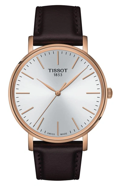Tissot Everytime Leather Strap Watch, 40mm In Gold