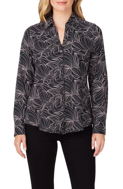 Foxcroft Swirling Slope Button-up Shirt In Black Multi