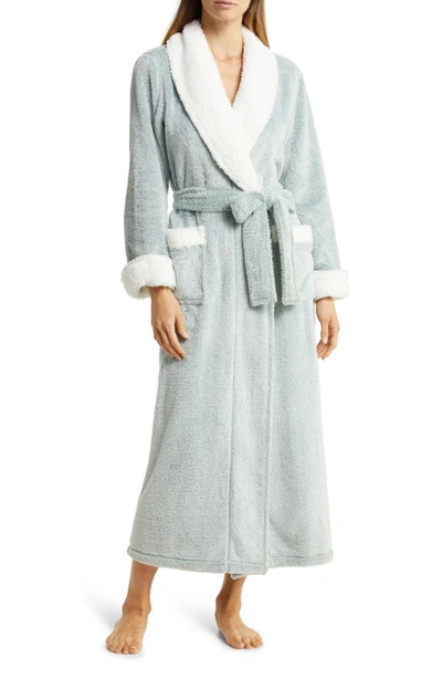 Natori Frosted Faux Shearling Trim Robe In Beige