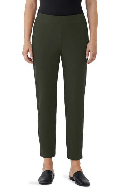 Eileen Fisher Slim Ankle Stretch Crepe Pants In Woodland
