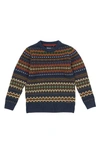 Barbour Little Boy's & Boy's Case Fair Isle Crewneck Sweater In Navy Marl