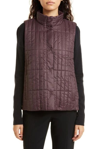 Eileen Fisher Quilted Stand Collar Recycled Nylon Vest In Cassis