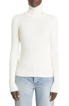 Saint Laurent Ribbed Turtleneck Pullover In Cream Wool And Cashmere In Naturel