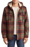 Schott Plaid Wool Blend Snap-up Hooded Shirt Jacket In Brick