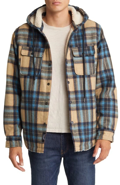 Schott Plaid Wool Blend Snap-up Hooded Shirt Jacket In Blue