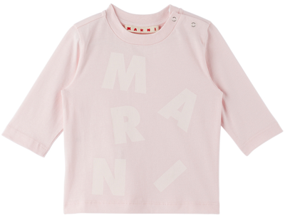 Marni Baby Pink Logo Long Sleeve T-shirt In Ballet Slipper
