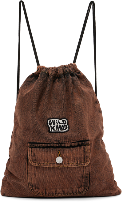 Wildkind Ssense Exclusive Kids Brown Drawstring Backpack In Acid Washed Brown