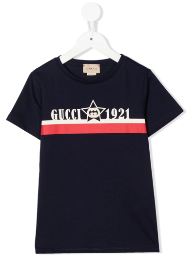 Gucci Kids Navy Logo-print Cotton T-shirt In Blue
