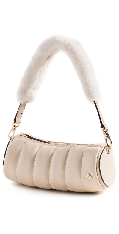 Manu Atelier Padded Cylinder Leather Bag In Beige