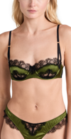 Kiki De Montparnasse Lace-trimmed Stretch-silk Charmeuse Underwired Balconette Bra In Verte