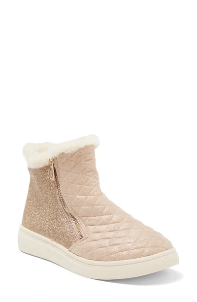 Harper Canyon Kids' Dakota Faux Fur Quilted Sneaker In Rose Gold Glitter