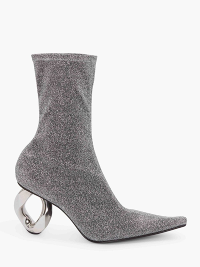 Jw Anderson Metallic Chain-heel Ankle Boots In Grey