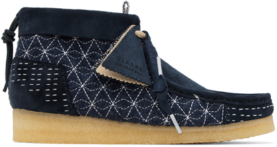 Clarks Originals Wallabee Embroidered Suede Boots In Blue