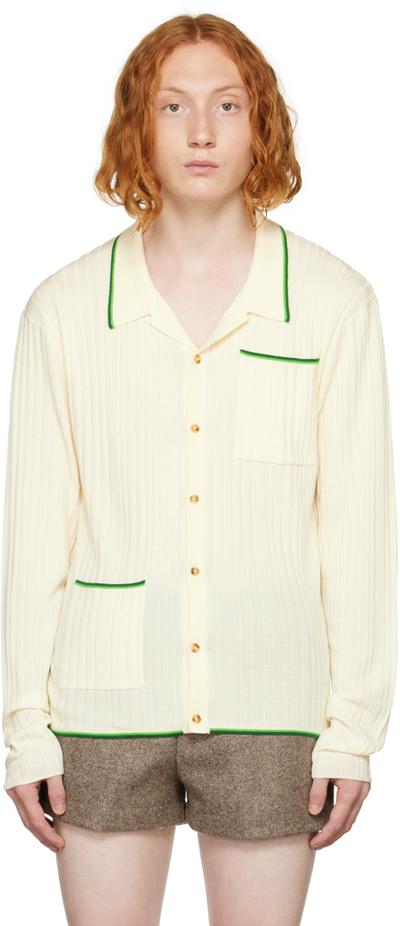 King & Tuckfield Off-white Striped Shirt In Vanilla / Eden Green