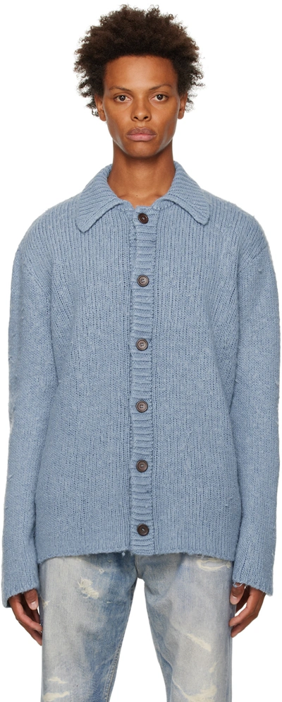 Our Legacy Ribbed-trim Buttoned Cardigan In Blue