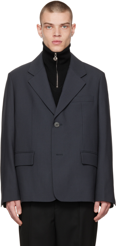 Solid Homme Navy Buttoned Blazer In 504n Navy