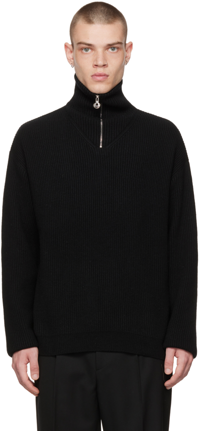 Solid Homme Black Half-zip Sweater In 628b Black