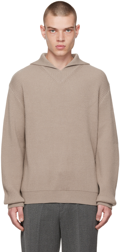 Solid Homme Taupe Polo Sweater In 630g Grey