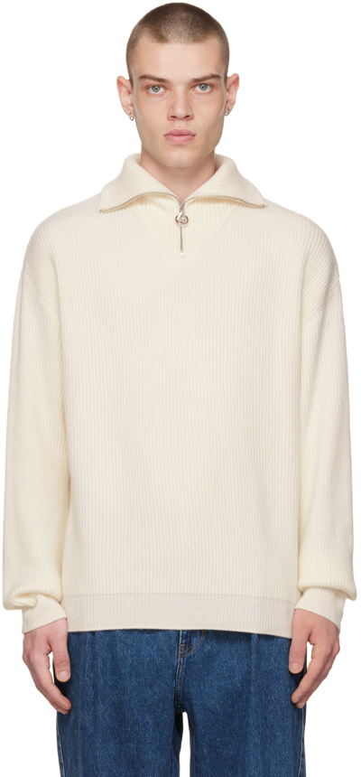 Solid Homme Off-white Half-zip Sweater In 629i Ivory