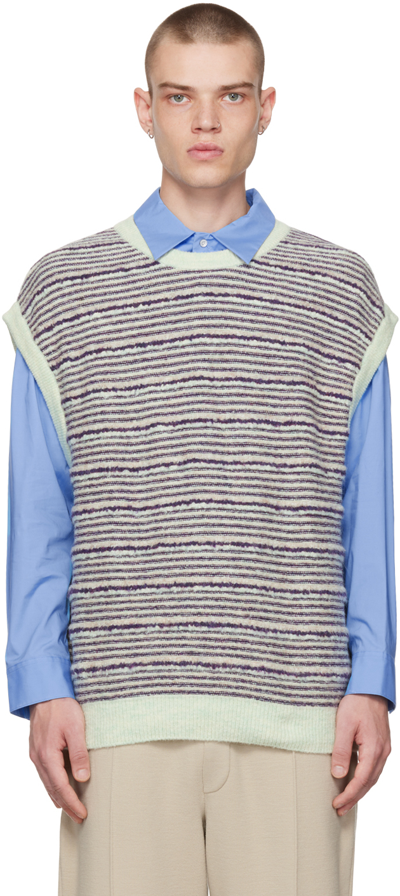 Solid Homme Striped Cotton Blend Knit Crewneck Vest In Multi-colour