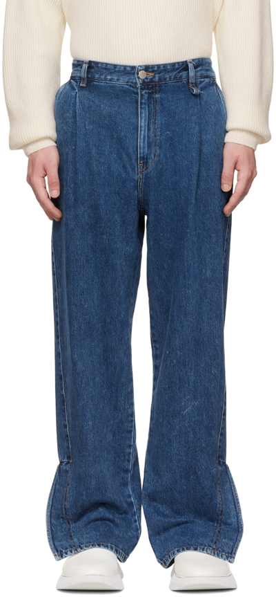 Solid Homme Blue Pleated Jeans In 406l Blue