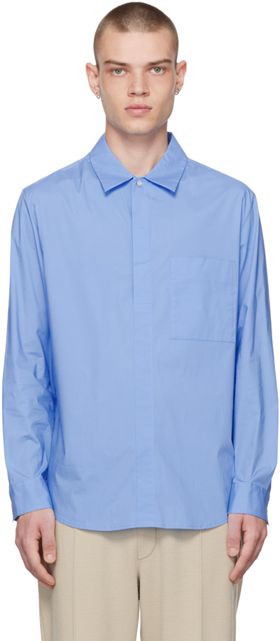 Solid Homme Blue Half-button Shirt In 438l Blue