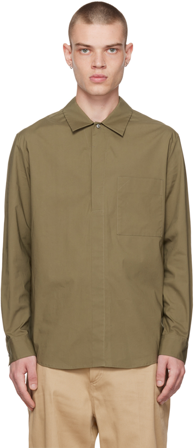 Solid Homme Khaki Half-button Shirt In 439k Khaki