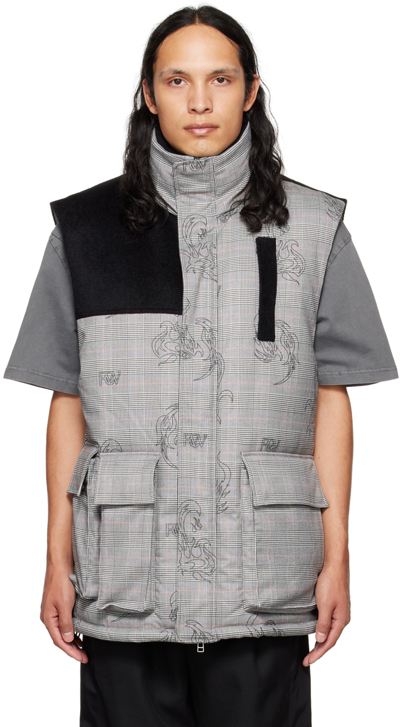 Feng Chen Wang Gray Printed Down Vest In Grey