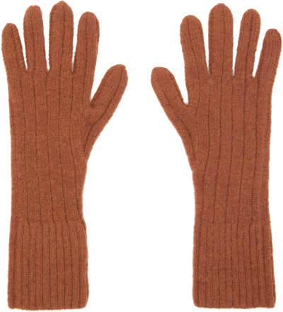 Dries Van Noten Orange Ribbed Gloves In 701 Rust