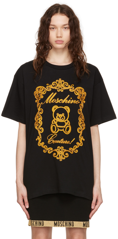 Moschino Oversized T-shirt With Teddy Bear Embroidery In Black