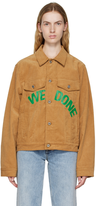 We11 Done Logo-print Corduroy Jacket In Camel