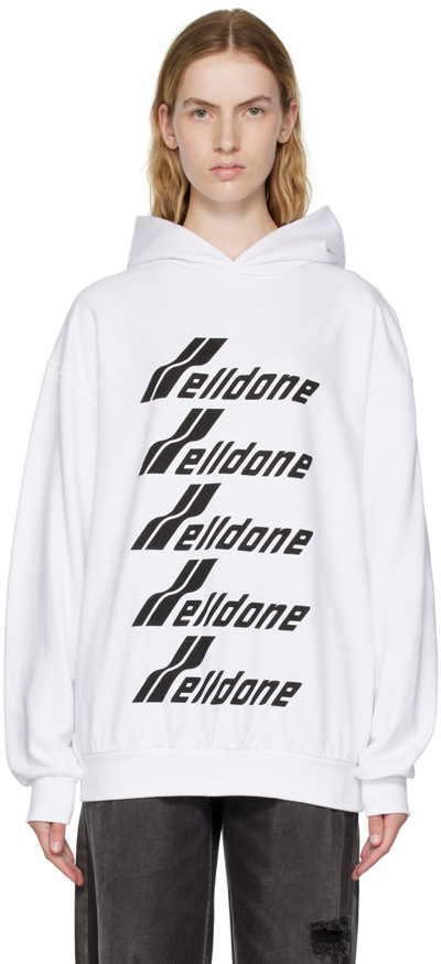 We11 Done White Cotton Hoodie In White/black