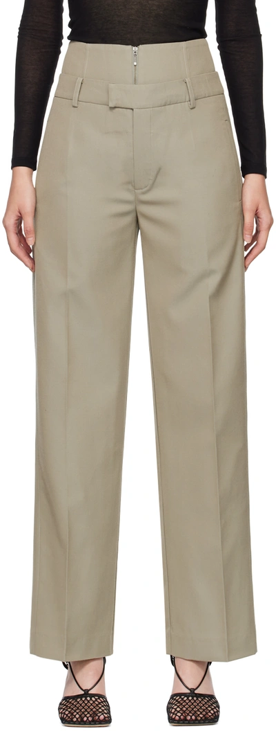Subtle Le Nguyen Khaki Double Waistband Trousers In Green