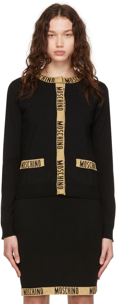 Moschino Shimmering Tape-logo Cardigan In Multicolor