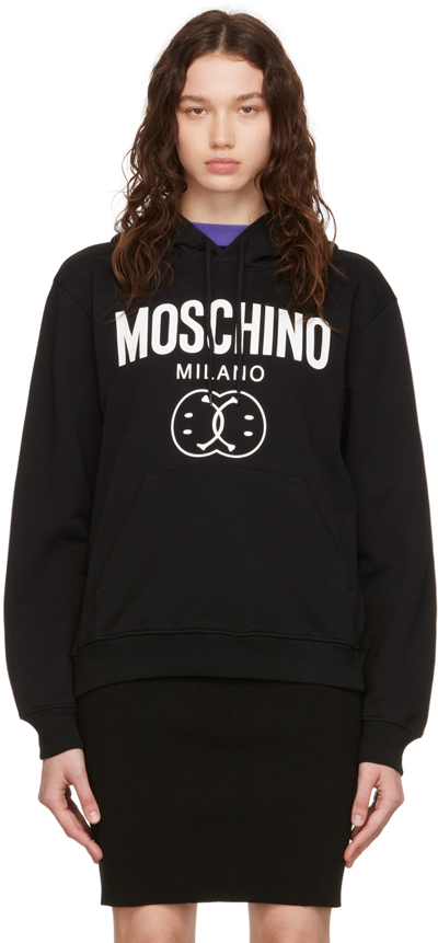 Moschino Double-smile Logo Hoodie In Black