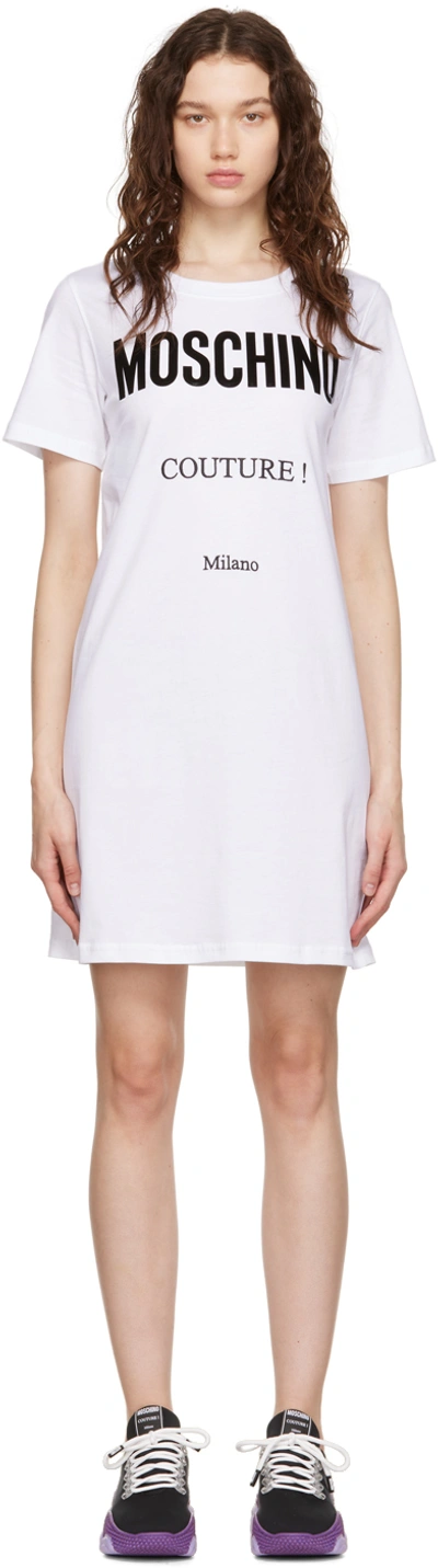 Moschino White Vinyl Minidress In Fantasy Print White