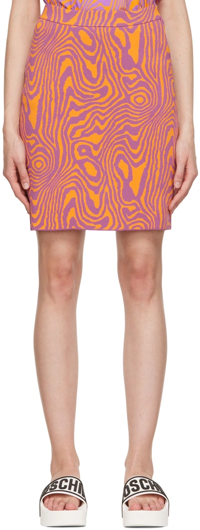 Moschino Purple & Orange Moiré Effect Miniskirt In Fantasy Print Orange
