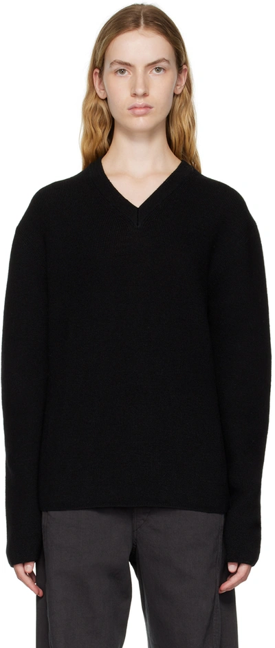 Lemaire Black V-neck Sweater In Bk999 Black