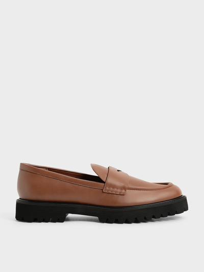 Charles & Keith Chunky Penny Loafers In Cognac