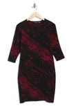 Nina Leonard Marbled Scoop Neck Dress In Black/ Red