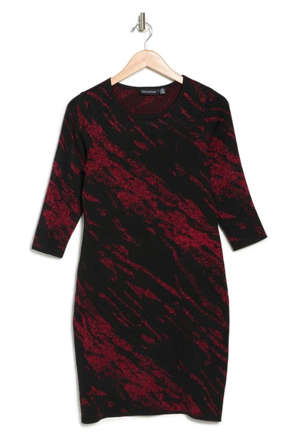 Nina Leonard Marbled Scoop Neck Dress In Black/ Red