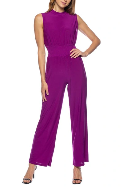 Marina Sleeveless Smocked Jersey Jumpsuit In Berry