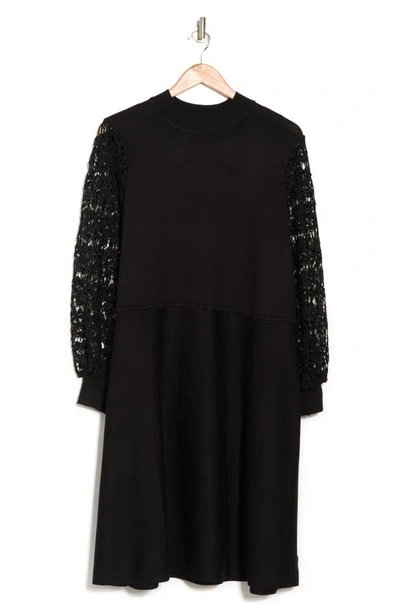 Nina Leonard Lace Sleeve Sweater Dress In Black